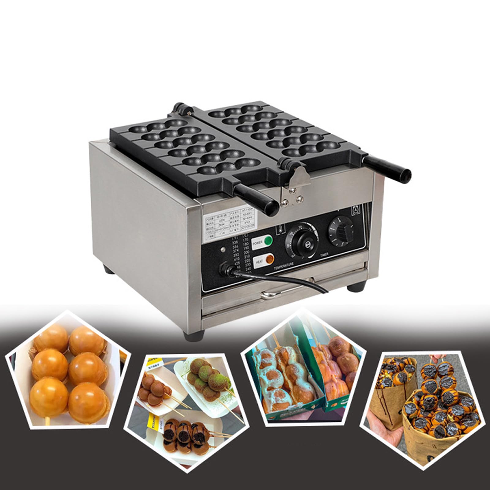 Máquina de bolas de gofre de 1400W,Máquina comercial de brochetas de gofre,de 50℃ a 300 ℃,para panaderías, restaurantes, quioscos y más para deliciosos gofres de burbujas.