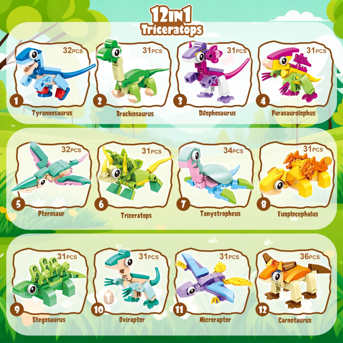 ZappelStift 12 Packs Dinosaur Building Blocks Party Favors for Kids Mini Animals Building Blocks Toy - Image 4