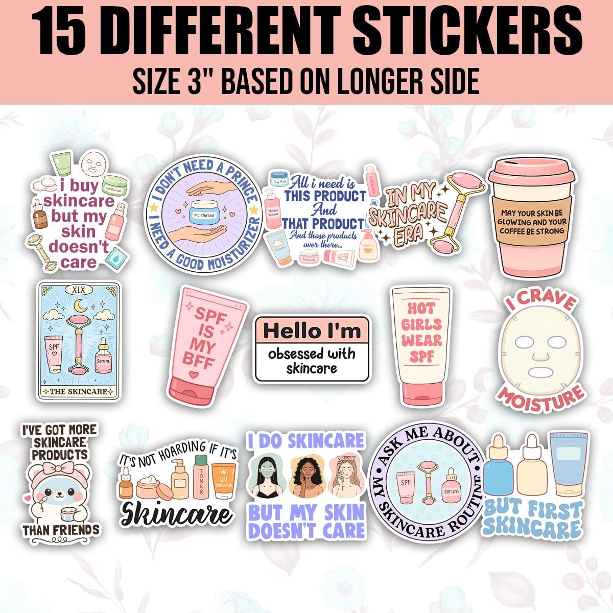 TODOLIA (15Pcs-3in) Skincare Sticker Pack, Derm Doctor Dermatologist Dermatology Sticker, Skincare Lover Gift, Dermatology Decoration for Laptop Tablet Office Clinic Spa Water Bottle Helmet Vehicles image 2
