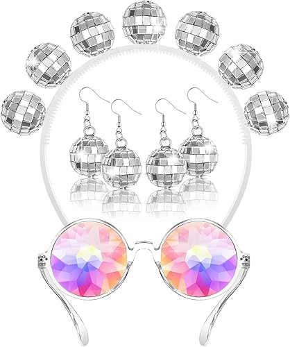 Miniatura 1 de TOODOO 6 piezas de decoraciones de fiesta de discoteca de los años 70 incluyen festivales de caleidoscopio, aretes de bola de discoteca y diadema de