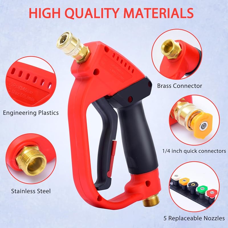 HENYEER Nagynyomású Mosópisztoly 5 Cserélhető Fúvókával - M22-14mm Csatlakozás, 5000 PSI, Autómosáshoz, Kerthez