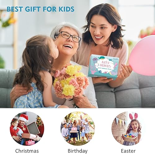 Miniatura 5 de Bombas de baño para niños con juguetes en el interior para niñas y niños, 12 bombas de baño de burbujas hechas a mano con sorpresa de animales