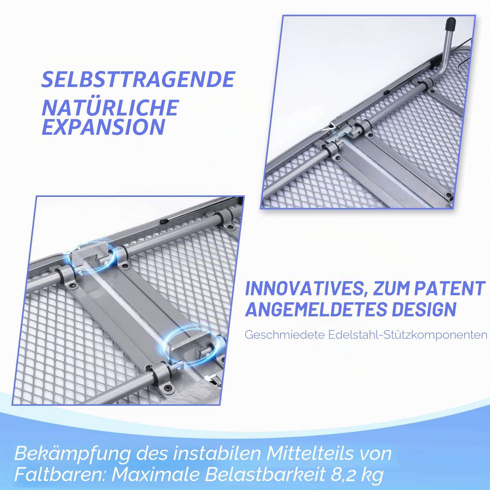 Klappbares Tischbügelbrett mit Eisenständer, Kleines Bügelbrett mit Anti-Rutsch-Klappbeine, Stabil Metallgewebe Bügelbrett für Wohnheime, Wohnungen und Reisen, 83x31 cm, Grau