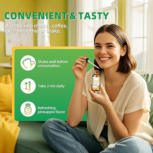 Miniatura 5 de M inch - Gota líquida de glicinato de magnesio, complejo de magnesio líquido de alta absorción con bromelina, vitamina, D3, B6 y zinc, suplemento de