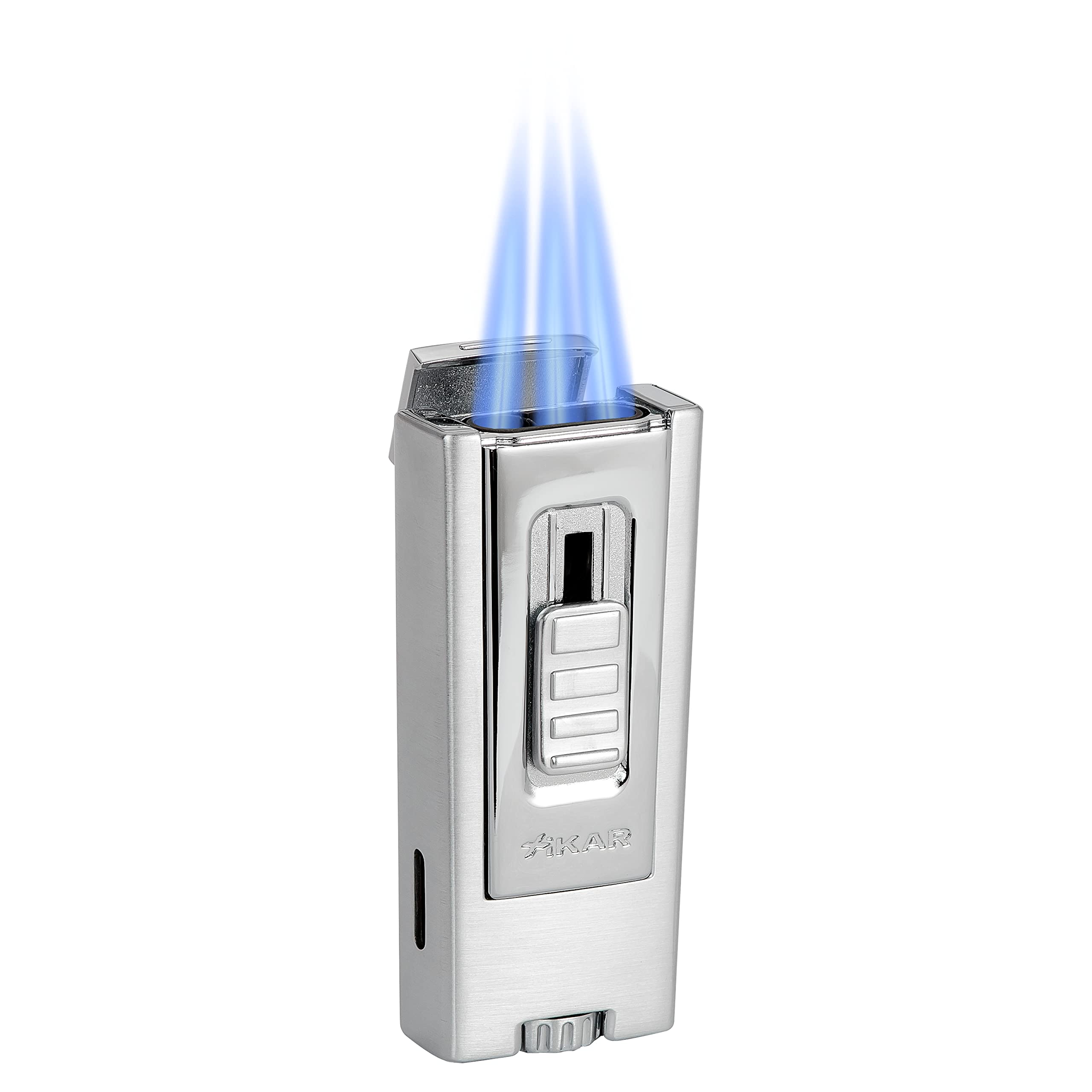 Xikar Trezo Lighter, Inline Triple Jet Flame, Piezo Ignition, Protective Lid, Oversized Adjustment Wheel, Chrome/Silver