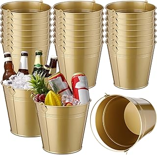 24 Pcs Metal Beer Bucket Bulk Ice Bucket Ice Pails with Handle Champagne Soda Party Beverage Chiller for Summer Picnic Pool Wedding Party Supplies Wine Champagne Bar(Gold,7.1 x 6.5 x 5.1")