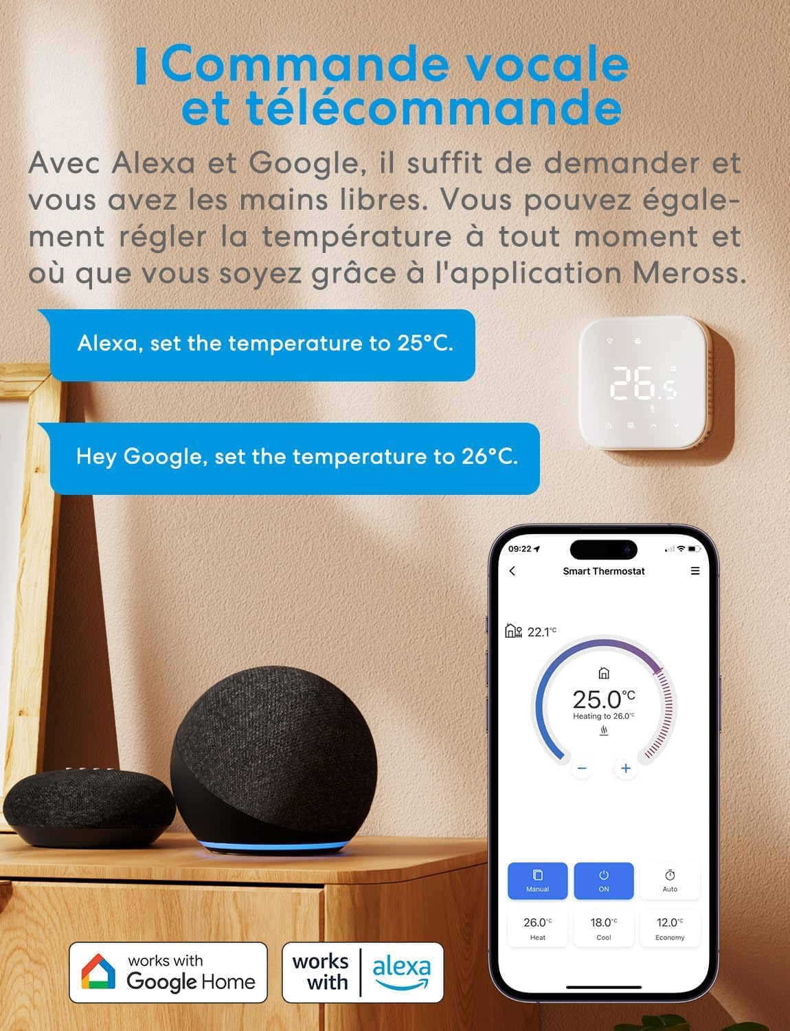 Meross Thermostat Connecté pour Électrique/Chauffage au Sol Électrique