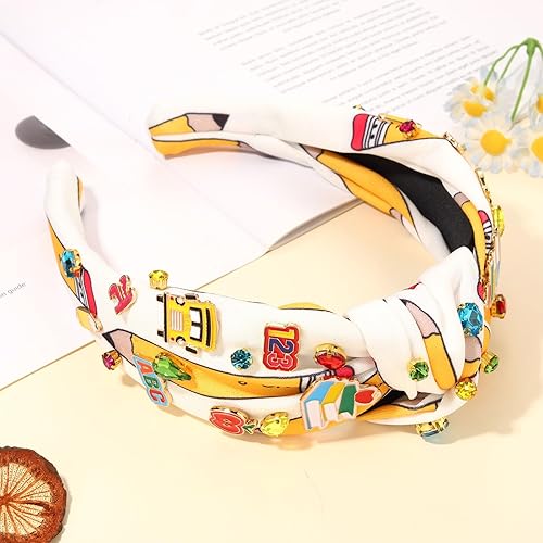 Vista 85 de Diadema para profesora, diadema anudada con perlas de cristal para mujer, lindo libro, para enseñar, adornado con nudo superior, regalos