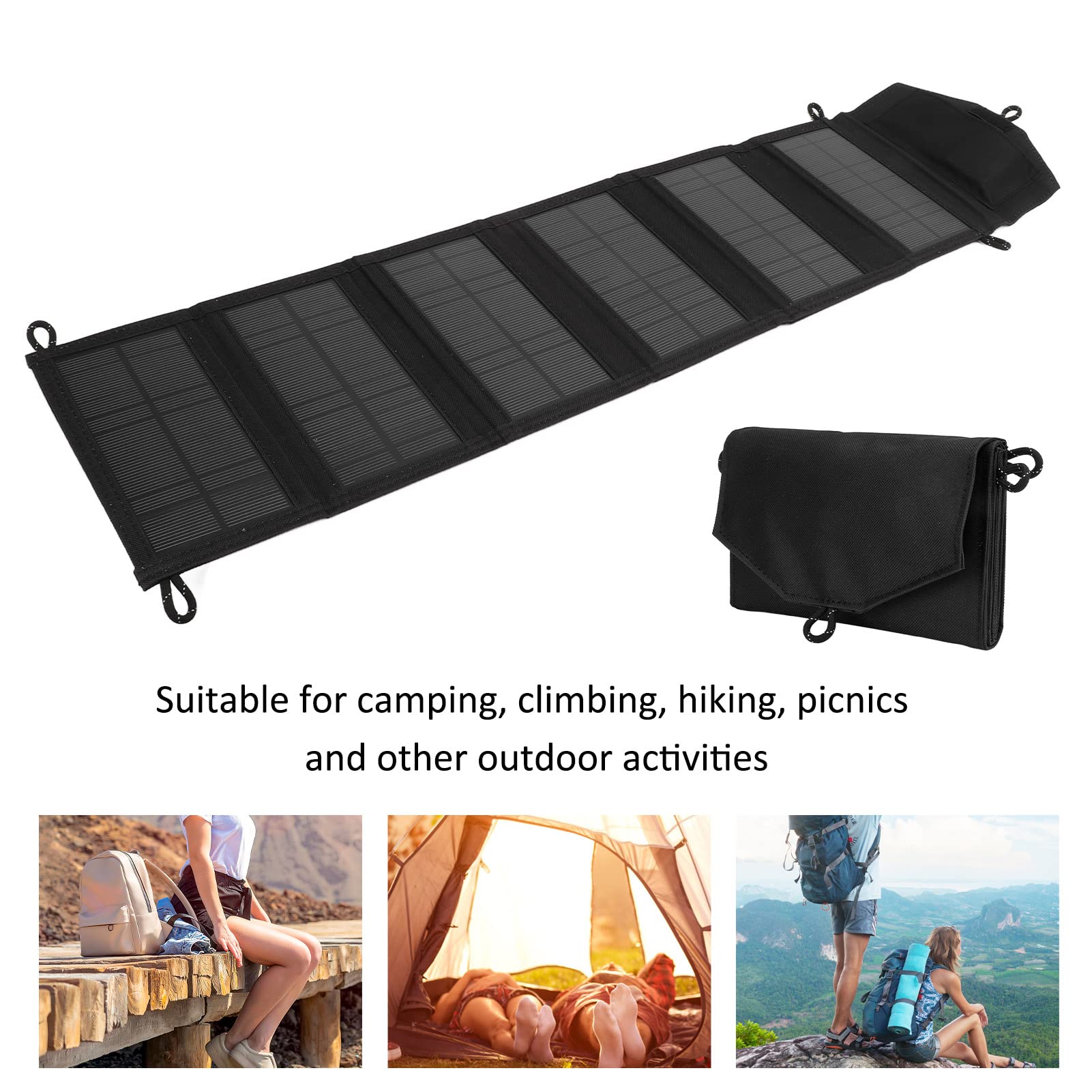 Tbest Bolsa Plegable con Panel Solar Portátil, 20W, con Salida USB Dual, Tela Ox para Acampar Al Aire, Senderismo, Carga de Emergencia