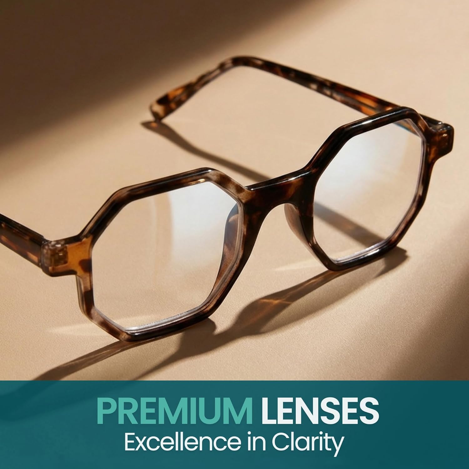 2SeeLife Oversized Hexagon TR-90 Reading Glasses for Men & Women – Medium–Wide Fit, Durable, Spring Hinges, Premium Readers, Brown Tortoise, +2.00