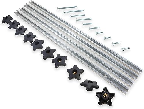 Taytools Deluxe 36 pulgadas 24 piezas T Track Jig Kit con 4 secciones de pista T, 10 perillas de estrella 516-18 cada uno y 10 pernos en T (36