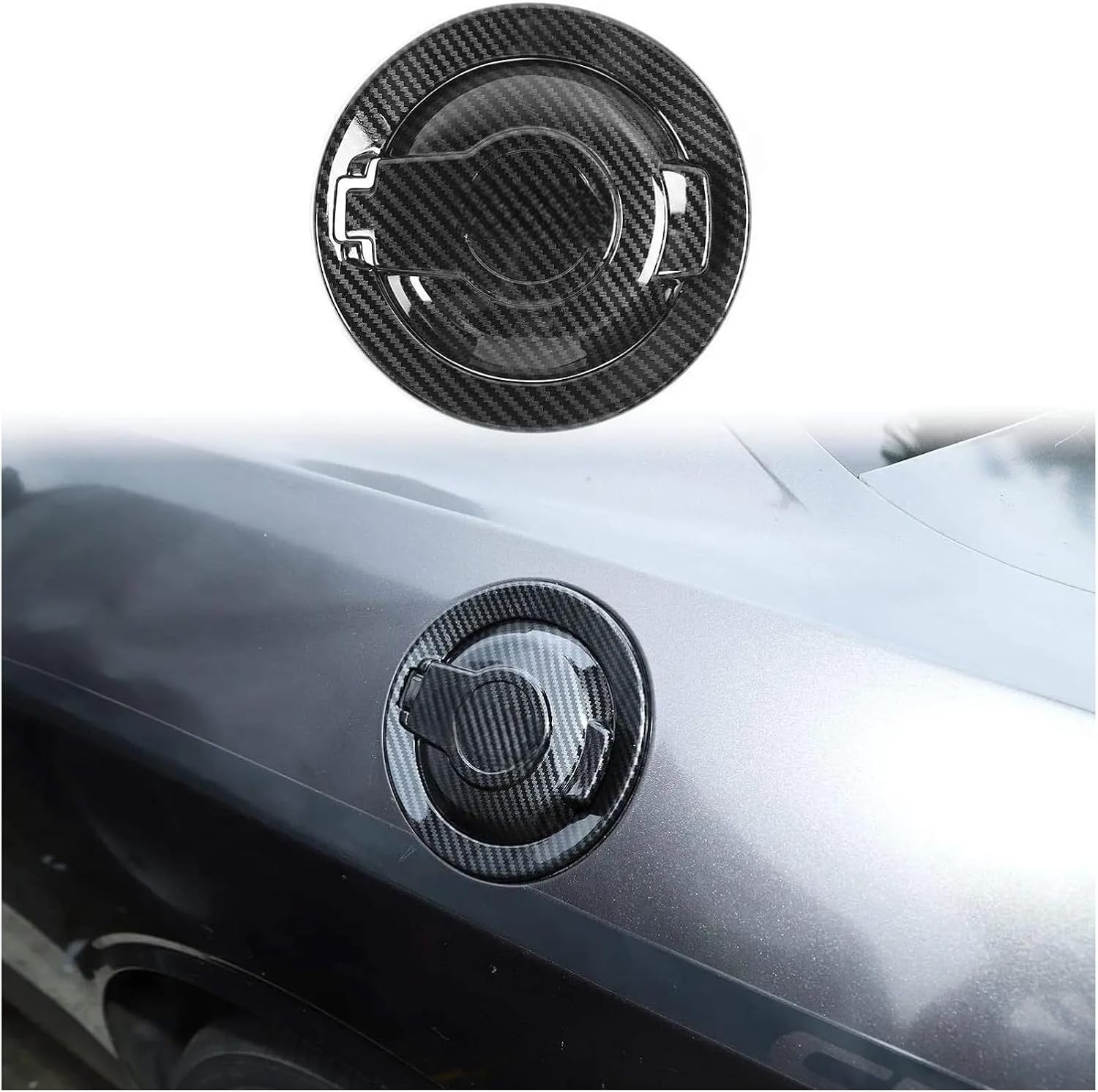 Carbon Fiber Look Fuel Tank Cover Trim Accessories Gas Door Compatible For Dodge Challenger 2008-2023 ABS Car Fuel Tank Cap Trim Sticker(Glossy Black)