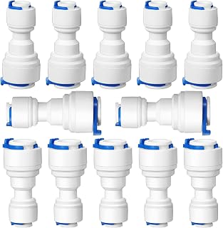 12 Pcs 1/4inch to 3/8inch OD Quick Connector Water Line Adapter Quick Connector Fittings Plastic Quick Straight Push Connector for Water Systems Purifiers Filters