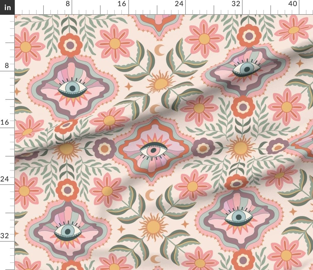 Spoonflower Fabric - Boho Floral Retro Teen Girly Tween Folk Flowers Bohemian Feminine Kids Printed on Petal Cotton Fabric Fat Quarter - Sewing Quilting Apparel Crafts Decor