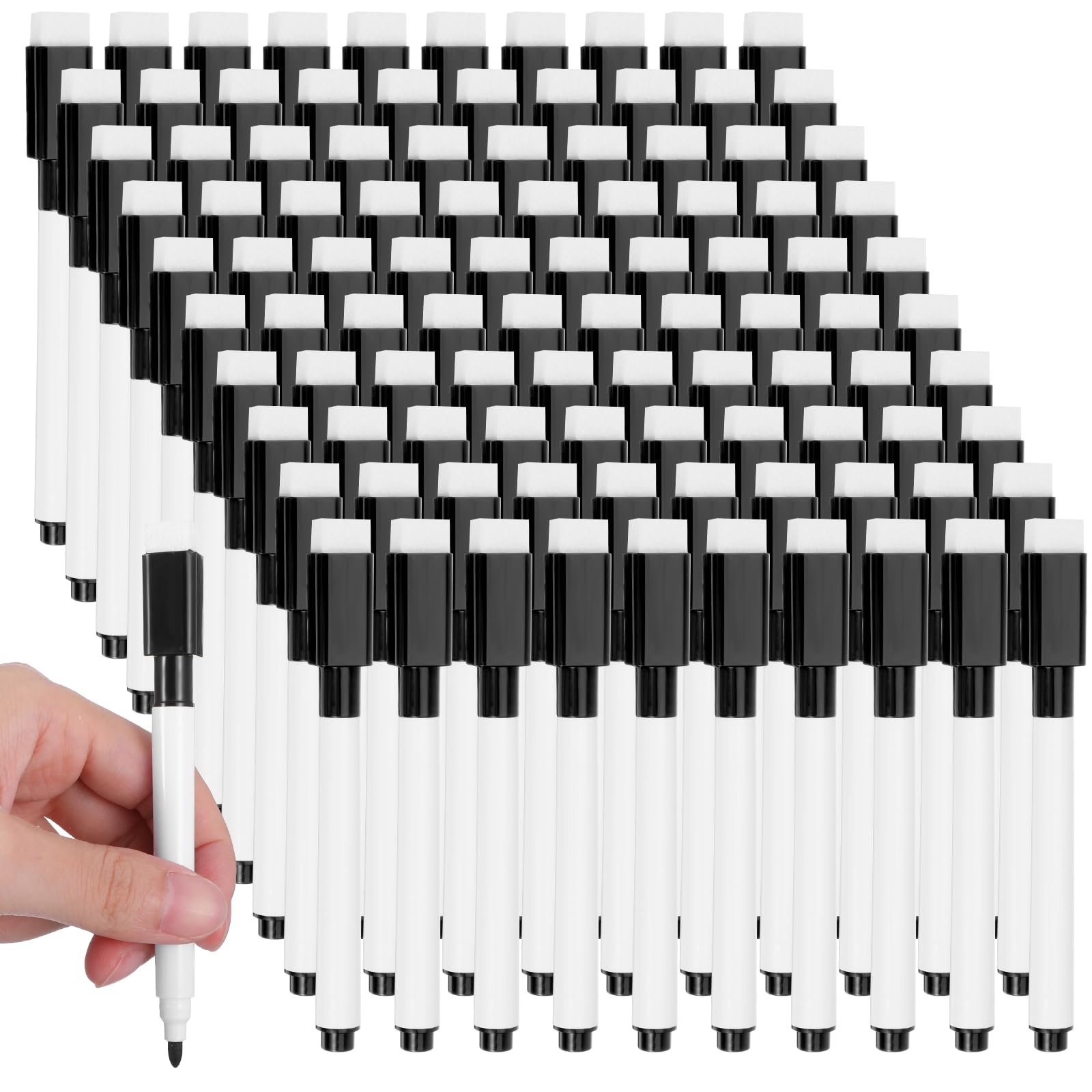 200 PCS Fine Point Tip Magnet Pens Black Dry Erase Markers with Eraser Cap Mini White Board Markers Dry Erasable Marker for Office School Supplies