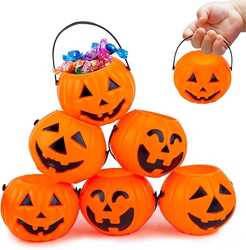 3 otters Mini cubos de calabaza de Halloween, 12 cubos pequeños de caramelo de calabaza con asa, bolsas de truco o trato para niños para decoración
