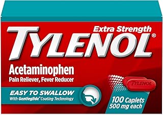 Tylenol Extra Strength Easy to Swallow Acetaminophen, Pain Reliever & Fever Reducer Coated Caplets for Adults with Gentleglide Technology, 500 mg Extra Strength Acetaminophen, 100 ct