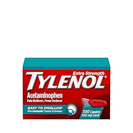 Tylenol Extra Strength Easy to Swallow Acetaminophen, Pain Reliever & Fever Reducer Coated Caplets for Adults with Gentleglide Technology, 500 mg Extra Strength Acetaminophen, 100 ct