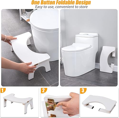 Miniatura 11 de Taburete de inodoro de madera, plegable para adultos, 7 pulgadas, extra resistente y ancho, taburete de madera con pies antideslizantes, 380 libras