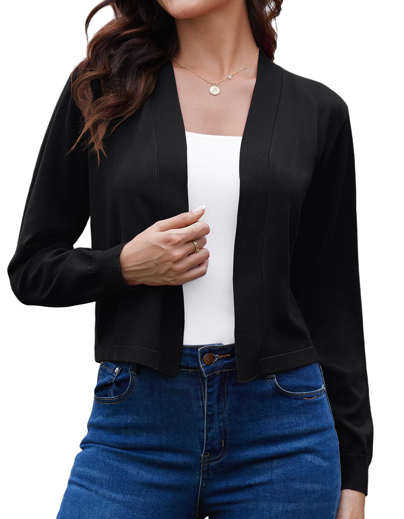VIISHOW Lightweight Open Front Cropped Cardigan Sweater Long Sleeve Basic Cardigan Knitwear Cropped Bolero Shrugs