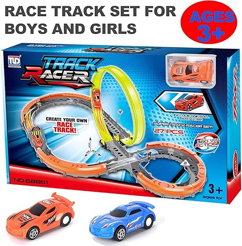 Miniatura 9 de Juego de pistas de carreras, juguetes competitivos para dos jugadores, 2 autos de carreras de alta velocidad, juguetes de auto de pista de bucle de