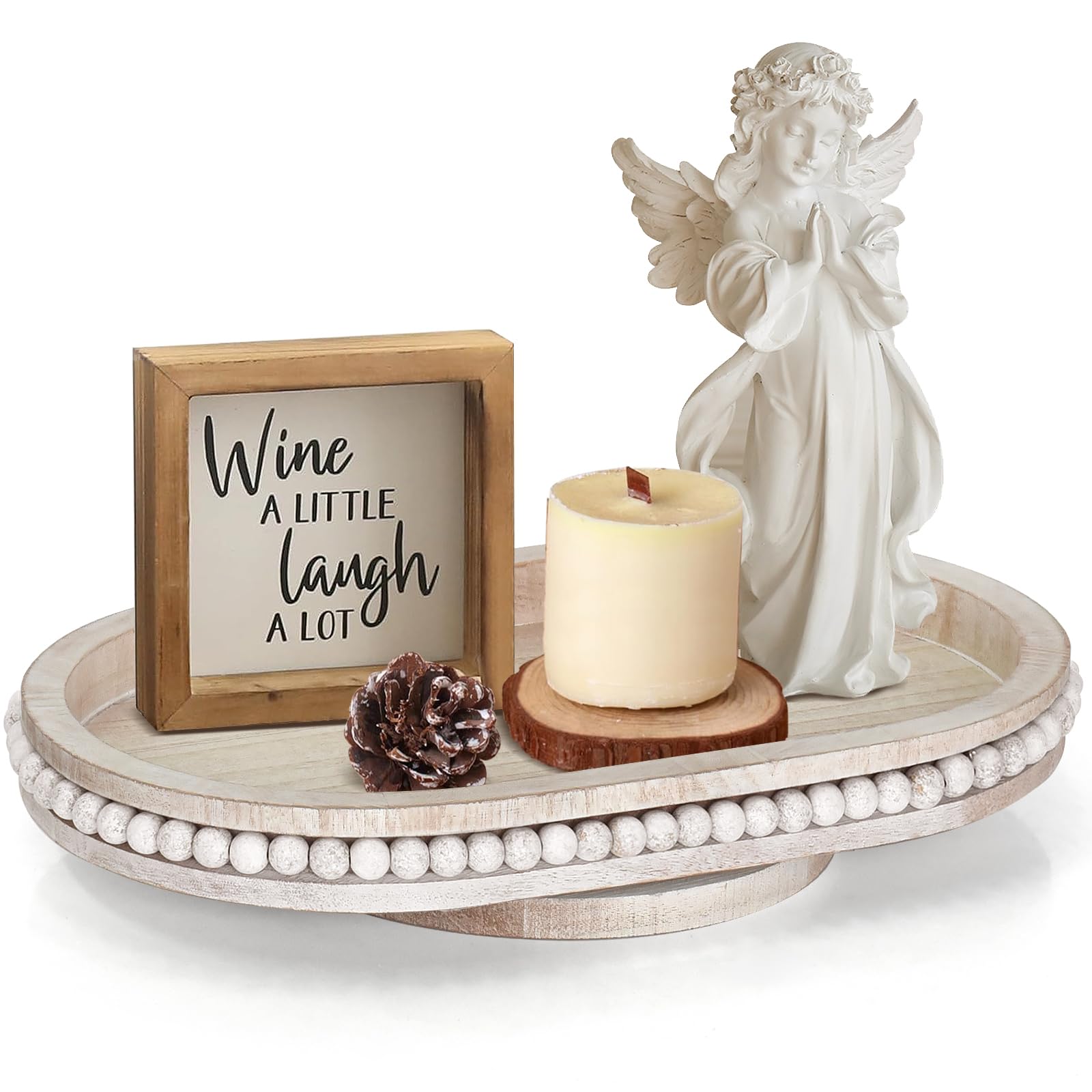 Lazy Susan Organizador para gabinete, tocadiscos Lazy Susan de madera para organización de especias y condimentos, organizador ova