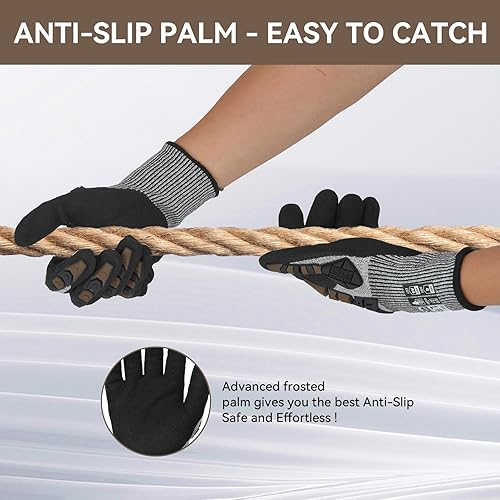 Miniatura 6 de Graloky Guantes de trabajo de seguridad, guantes de impacto para hombres y mujeres, resistentes a los cortes, antideslizantes, resistentes con