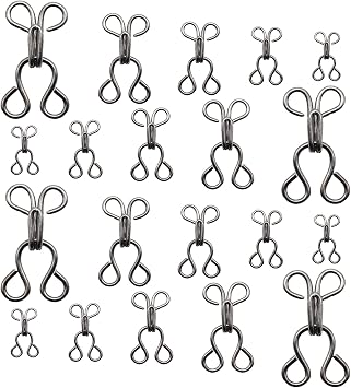 Lilaly 100 Sets 5 Size Gun Black Hooks and Eyes for Sewing,Hook and Eye Closures for Clothing Replacement,for Clothing, Sewing DIY Craft11.5mm,12.5mm,14mm,17mm,22mm