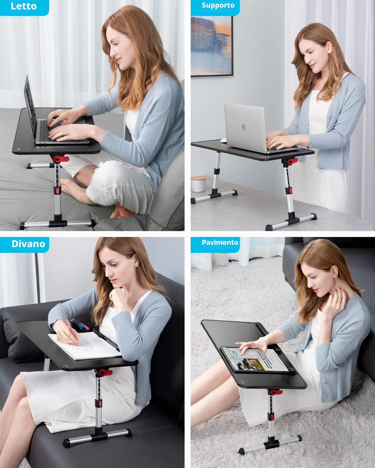 Tavolo, SAIJI Tavolino da letto, Regolabile in altezza, con 4 angolazioni regolabili, lapdesk pieghevole, per divano divano pavimento lavoro studio lettura scrittura mangiare (60 * 33 cm nero)