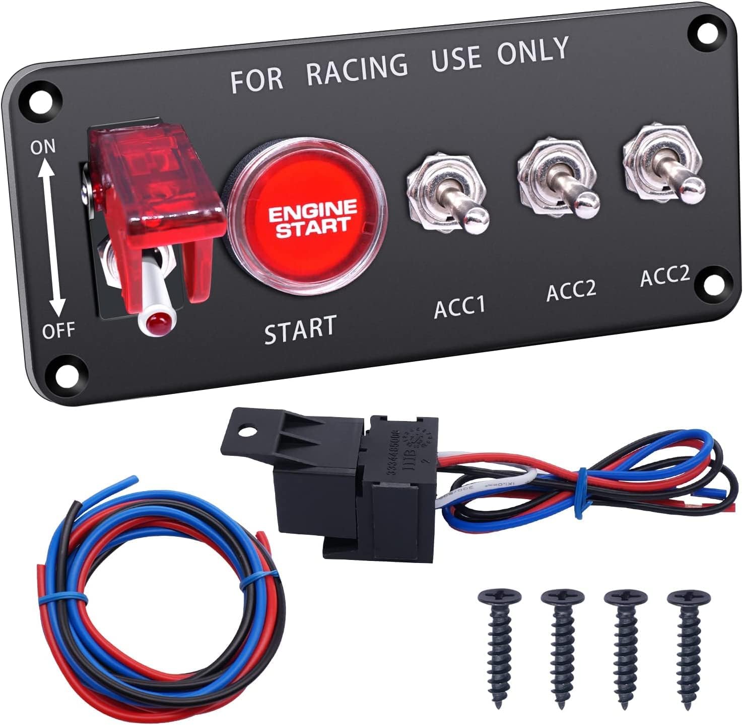 12V DC Ignition Switch Panel 5 in 1 Racing Car Engine Start Push Button Switch