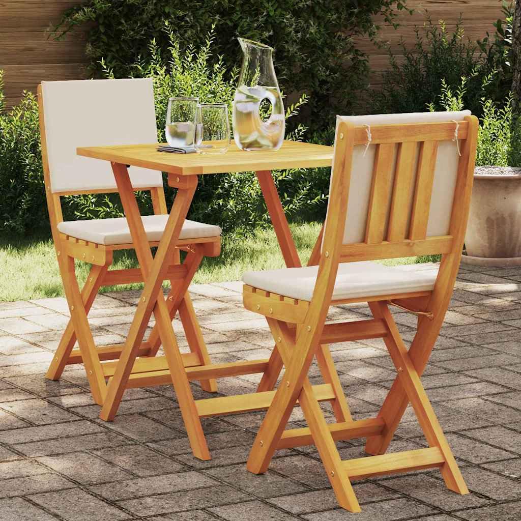 Ensemble bistro acacia pliant avec coussin pour un café cocooning sur votre petit balcon