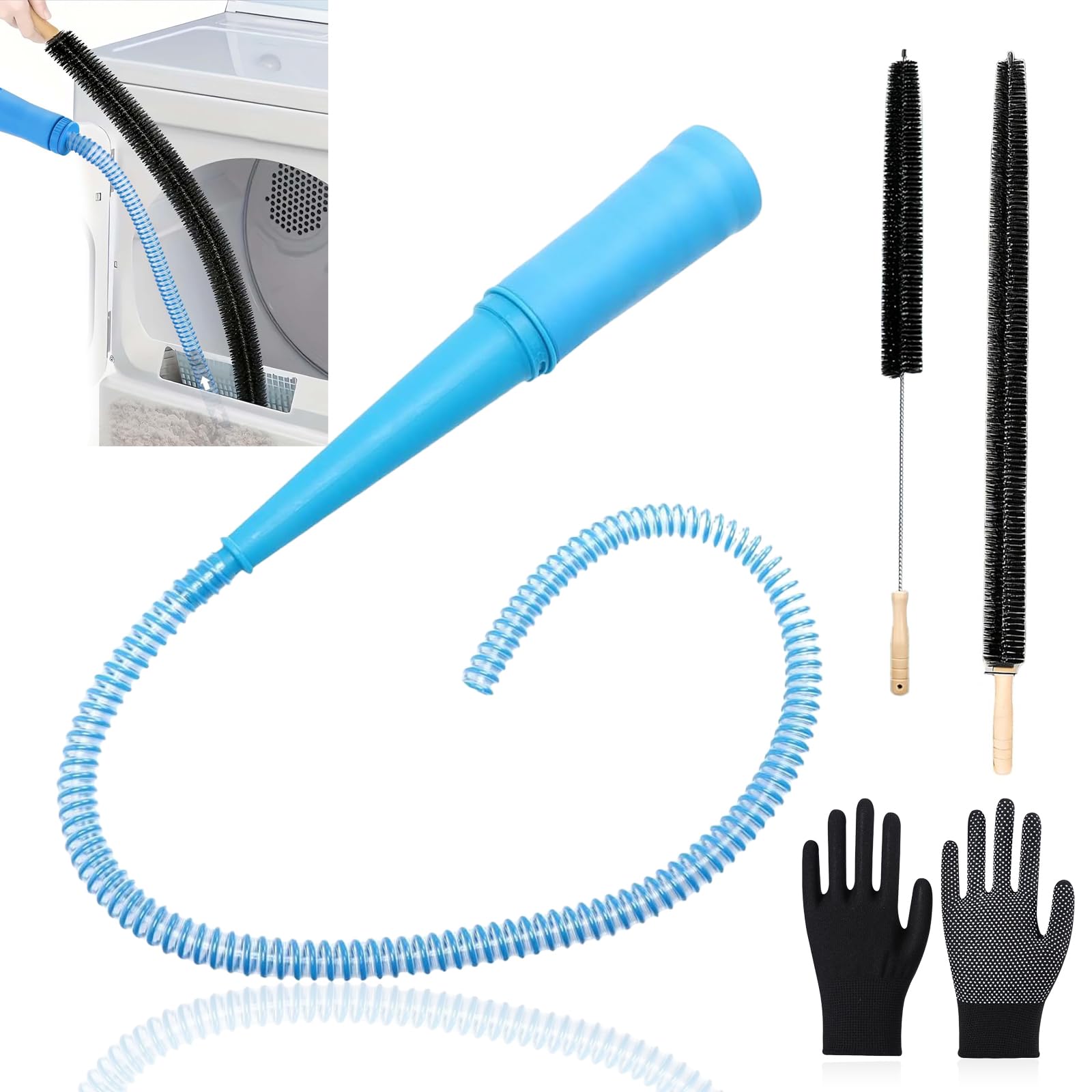 Clkueh Blue 4 Pcs Dryer Vent Cleaner Kit Universal, Lint Vacuum Attachment Tumble Dryer Cleaning Hose Flexible Lint Remover For Power Washer For Dryers Refrigerator