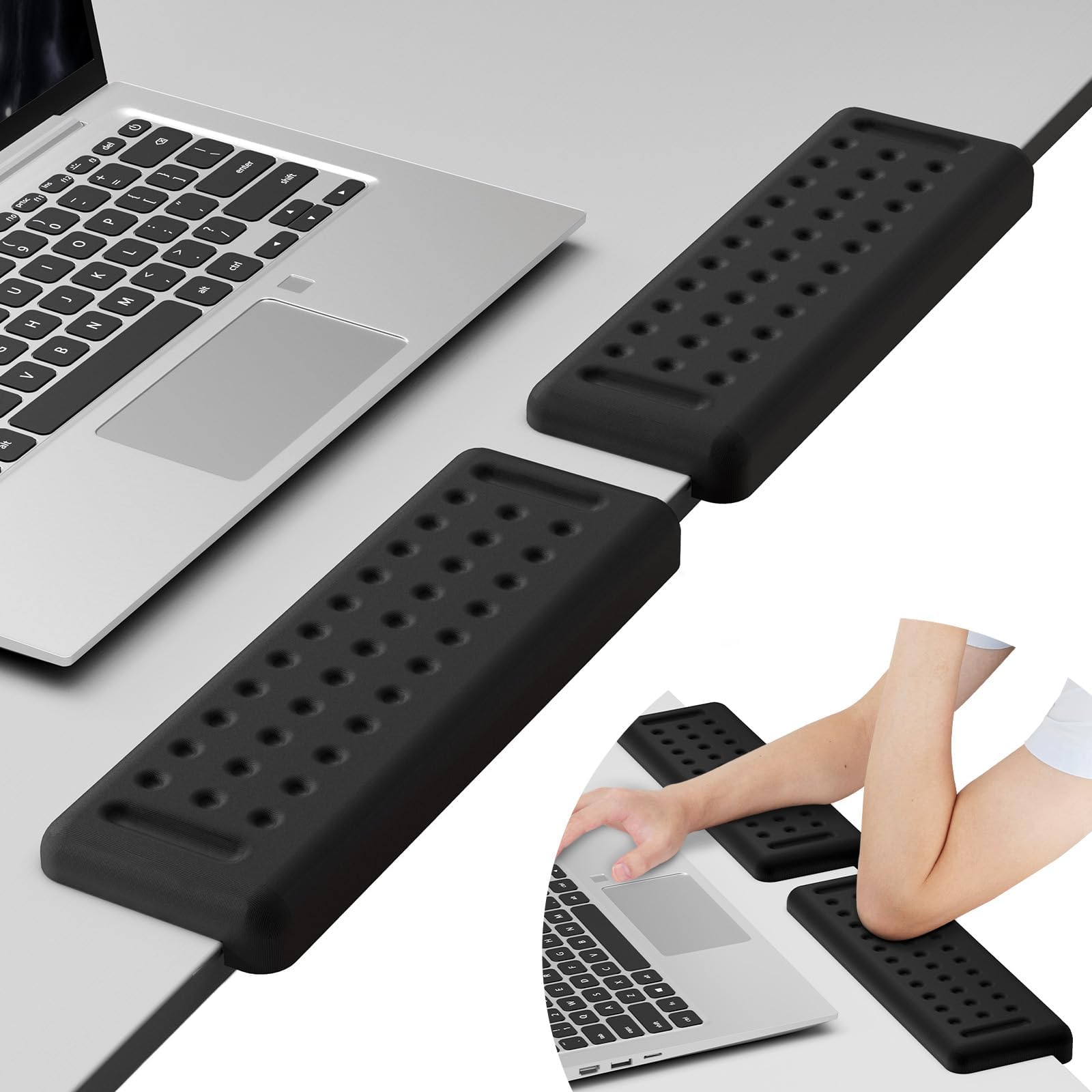L-Shaped Desk Elbow Pads for Desk, Black Memory Foam Arm Rest for Desk with Non-Slip Base, Ergonomic Desk Edge Cushion, Wrist Rest for Computer Keyboard, Typing, Office, Home (2 Piece)