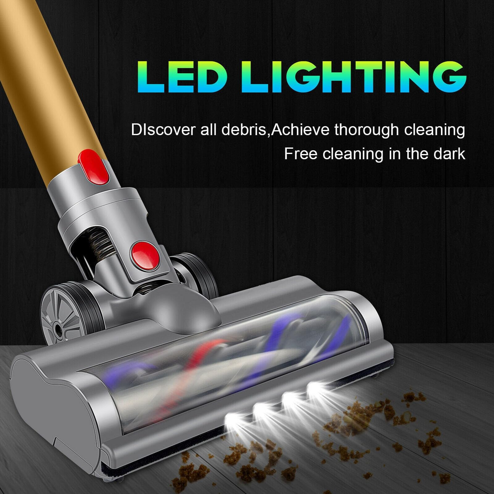Elprico Cabezal de Cepillo para Aspiradora, Repuesto de Cabezal de Cepillo para Suelo de Aspiradora ABS con Luz LED, Cabezal de Cepillo Giratorio para Suelo con Luz LED para V7, V8, V10,