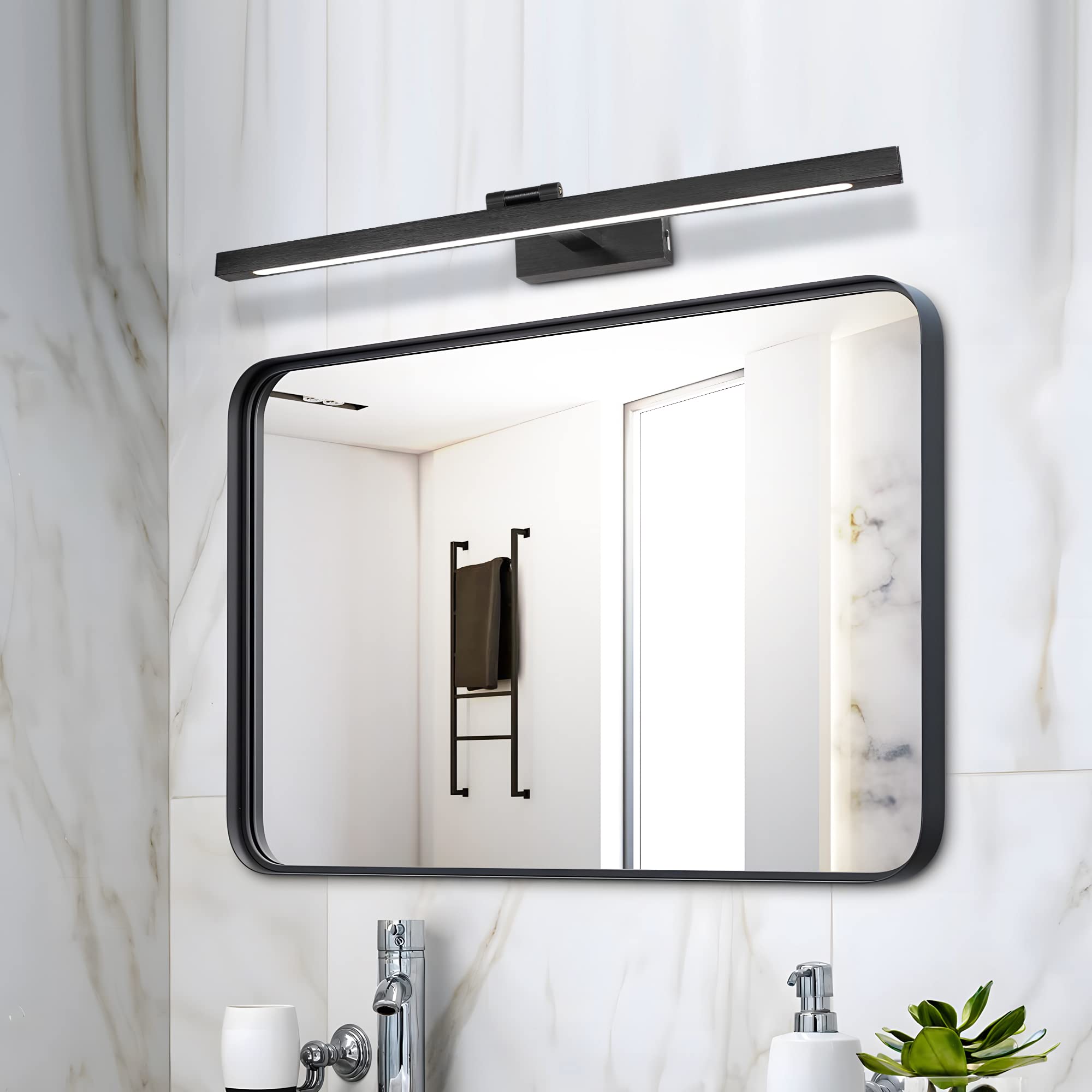 MantoLite LED Luci da Parete Temperatura Colore Regolabile, 60cm 12W IP44 Applique Illuminazione Bagno Nero Spazzolato con Testa della Lampada Girevole