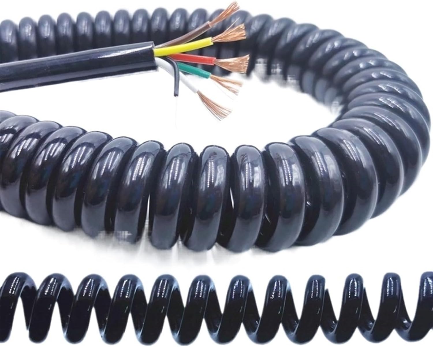 Retractable Spring Coiled Extension Cord ， 1.2 Meters Black Stretchable Wire,Telescopic Power Cord, Core to 12 Spring Spiral Cable Solar sheathed(8core,17AWG 1.0mm)