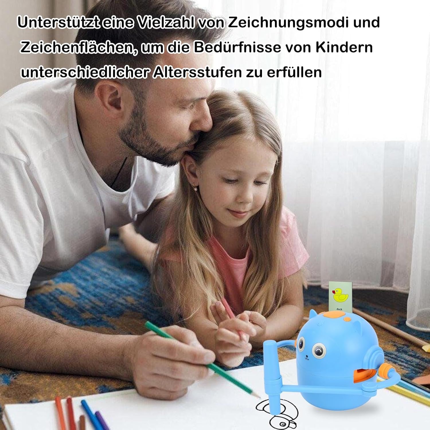 Topiky Magic Zeichenroboter für Kinder ab 3+, Malroboter für Kinder, Interaktiv mit 100 Lernkarten & Stiften – Pädagogisches Mal-Spielzeug (Blau)