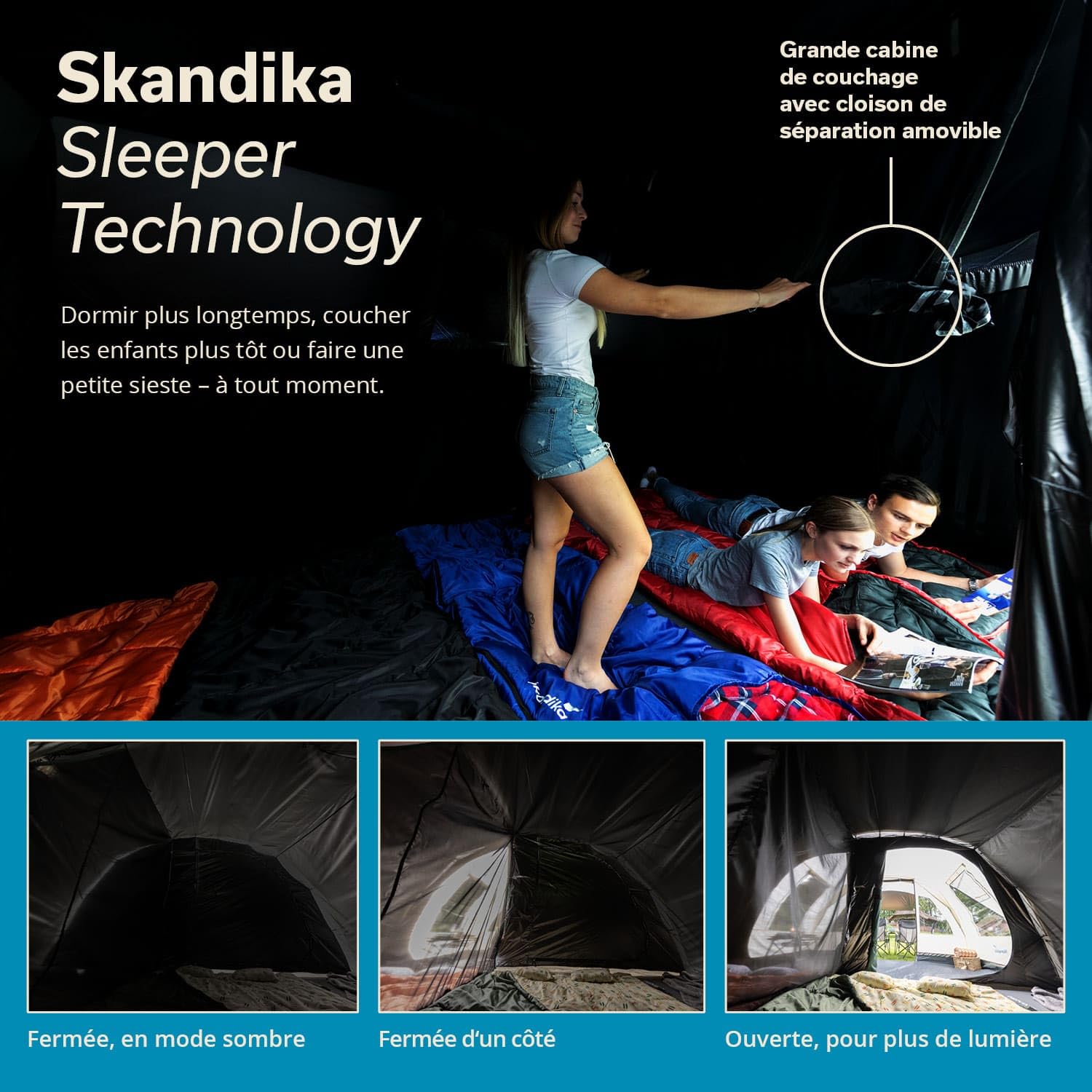 Skandika Hafslo Sleeper Protect | Tente Tunnel de Camping 4/5 Personnes, imperméable, Sol Cousu, Colonne d'eau de 5000 mm, auvent et Cabine de Couchage Sombre | Tente familiale