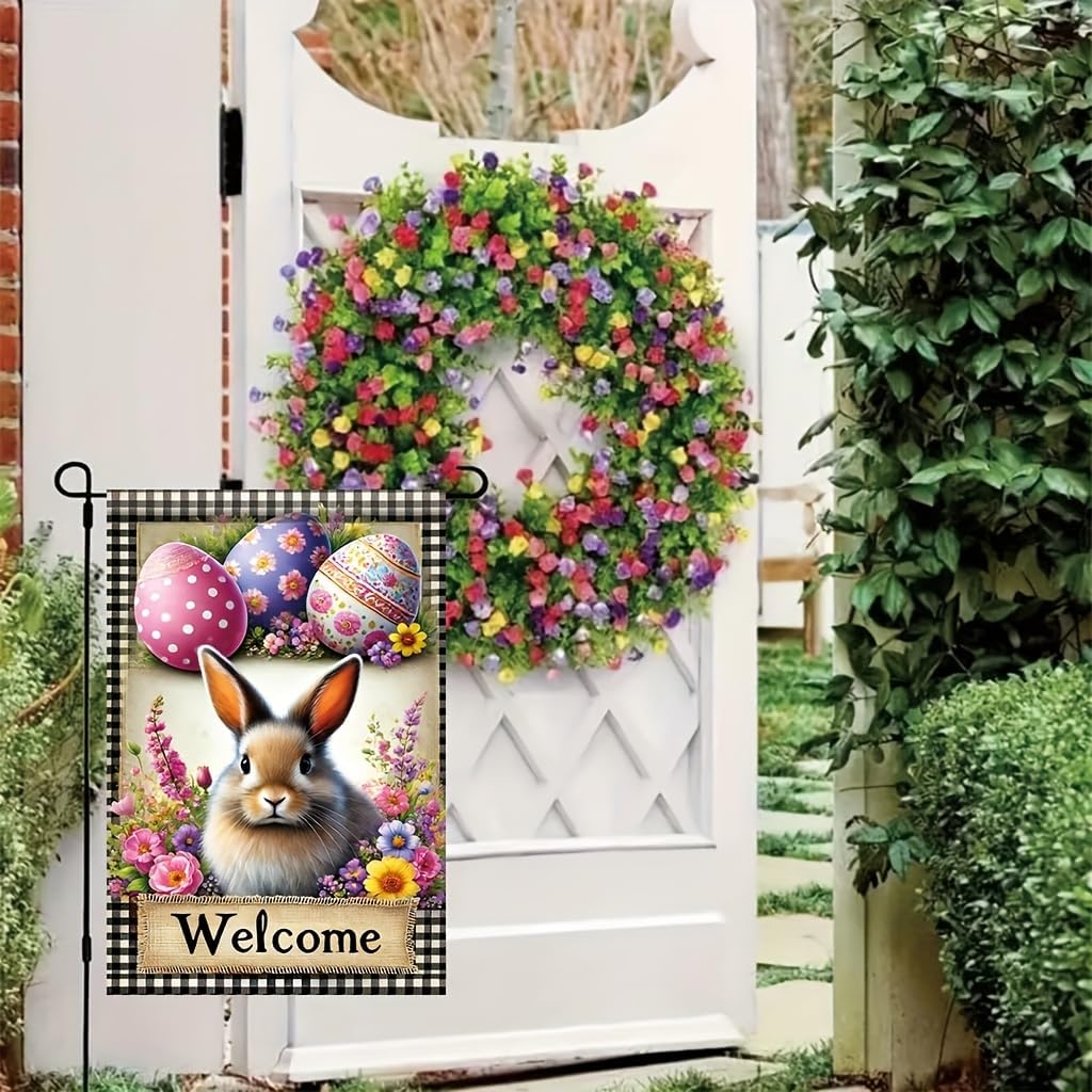 Easter Bunny Welcome Garden Flag 12x18 Inch Double Sided Outdoor Yard Banner Spring Flowers and Colorful Eggs Decor for Porch Patio Lawn Garden - Image 5