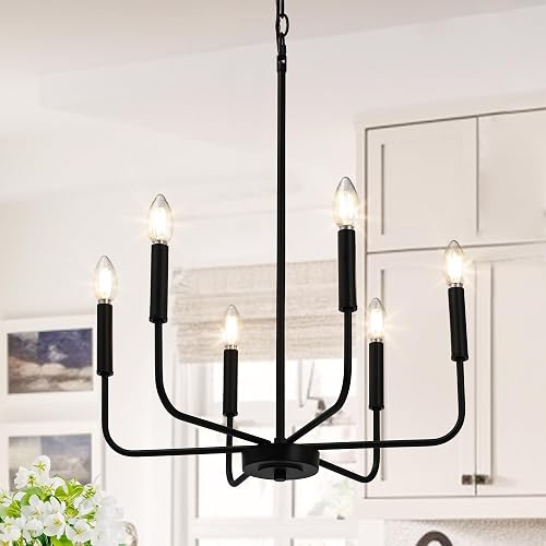 LALUZ Black Chandelier, 6-Light Farmhouse Dining Room Chandelier Over Table, 19.