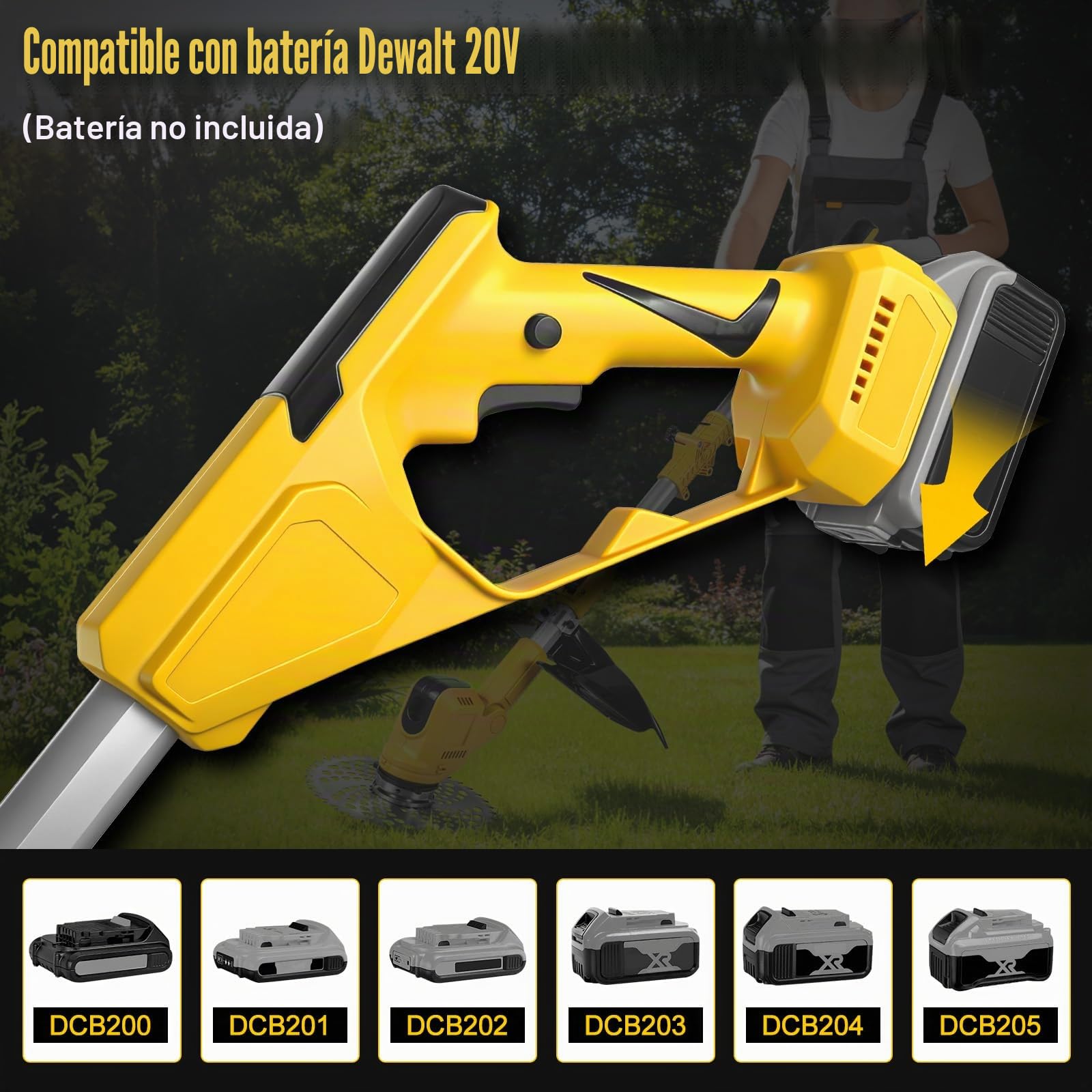 Desbrozadora a Batería para Dewalt 20 V, Cortabordes Eléctrico con Cepillo de Malas Hierbas, Mango telescópico(Ancho de Corte de 24 cm, 9000 R/min) para podar césped de jardín (sin batería)