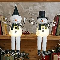 Vista 5 de Paquete de 2 decoraciones navideñas verdes y blancas, muñecos de nieve navideños de peluche iluminados de 18", muñeco de nieve navideño iluminado