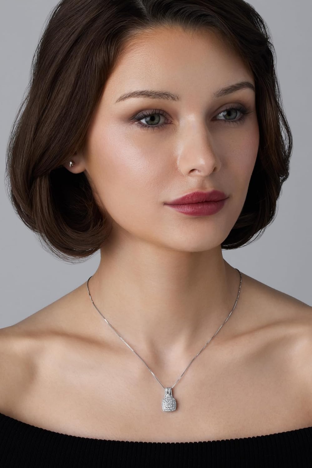 GILDED Sterling Silver Necklace with Natural Round-Cut Diamond Pendant, 18-inch White Silver Chain, 1/2 Carat Total Weight Diamonds, Elegant Gift Box Included