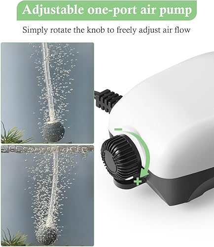 Miniatura 4 de HITOP Bomba de aire de acuario de salida única ajustable de 2 W, mini aireador silencioso de tanque de peces de 2.8 LM con accesorios, bomba de