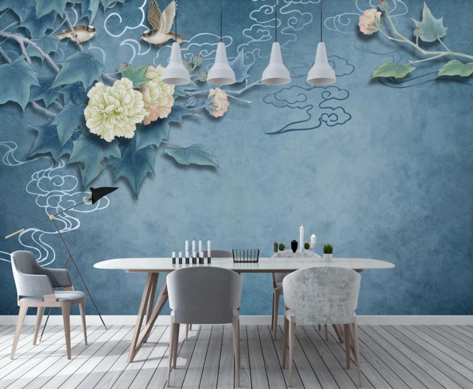 Papier Peint Panoramique Fleurs Rétro : Solution Murs Vides pour Salon et Chambre