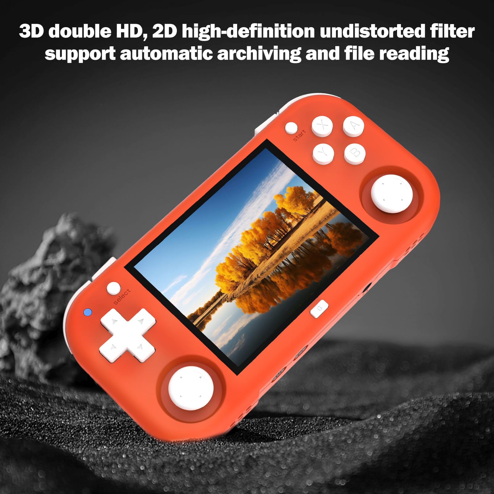 XU Mini M - Consolas de juegos de mano retro, pantalla IPS de 2.8 pulgadas, tarjeta TF de 64 G integrada, con batería de 2600 mAh, duración de 6 horas, color naranja