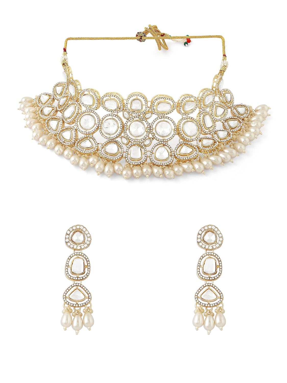 ZAVERI PEARLS Gold Tone Dazzling Austrian Diamonds Artificial Stones & Beads Bridal Necklace Earring Set For Women-ZPFK17104 ZAVERI PEARLS Gold Tone Dazzling Austrian Diamonds Artificial Stones & Beads Bridal Necklace Earring Set For Women-ZPFK17104