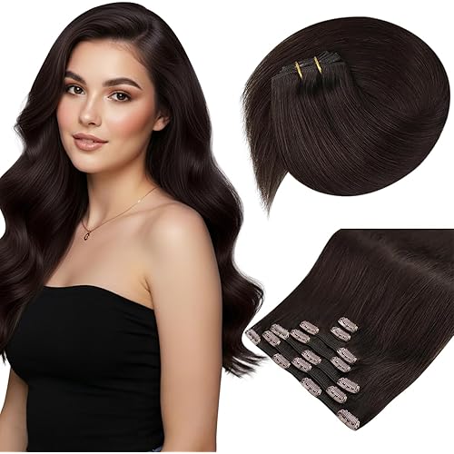 Sunny Hair Clip in Hair Extensions Straight Human Hair Clip in Extensions Remy Clip in Hair Extensions Real Human Hair Extensions Clip ins Chocolate Brown 24inch