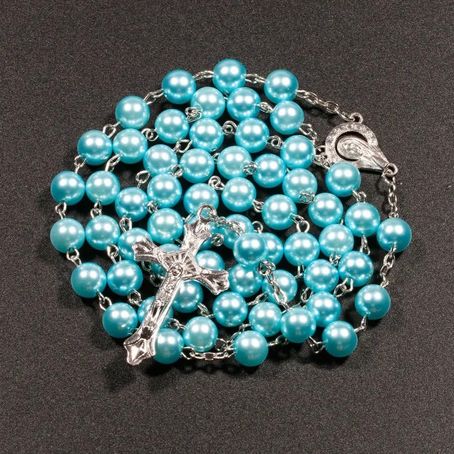 Collier Croix Perles Chrétien Bijou Religieux Vierge Marie pour Tenue de Messe et Quotidien - 2
