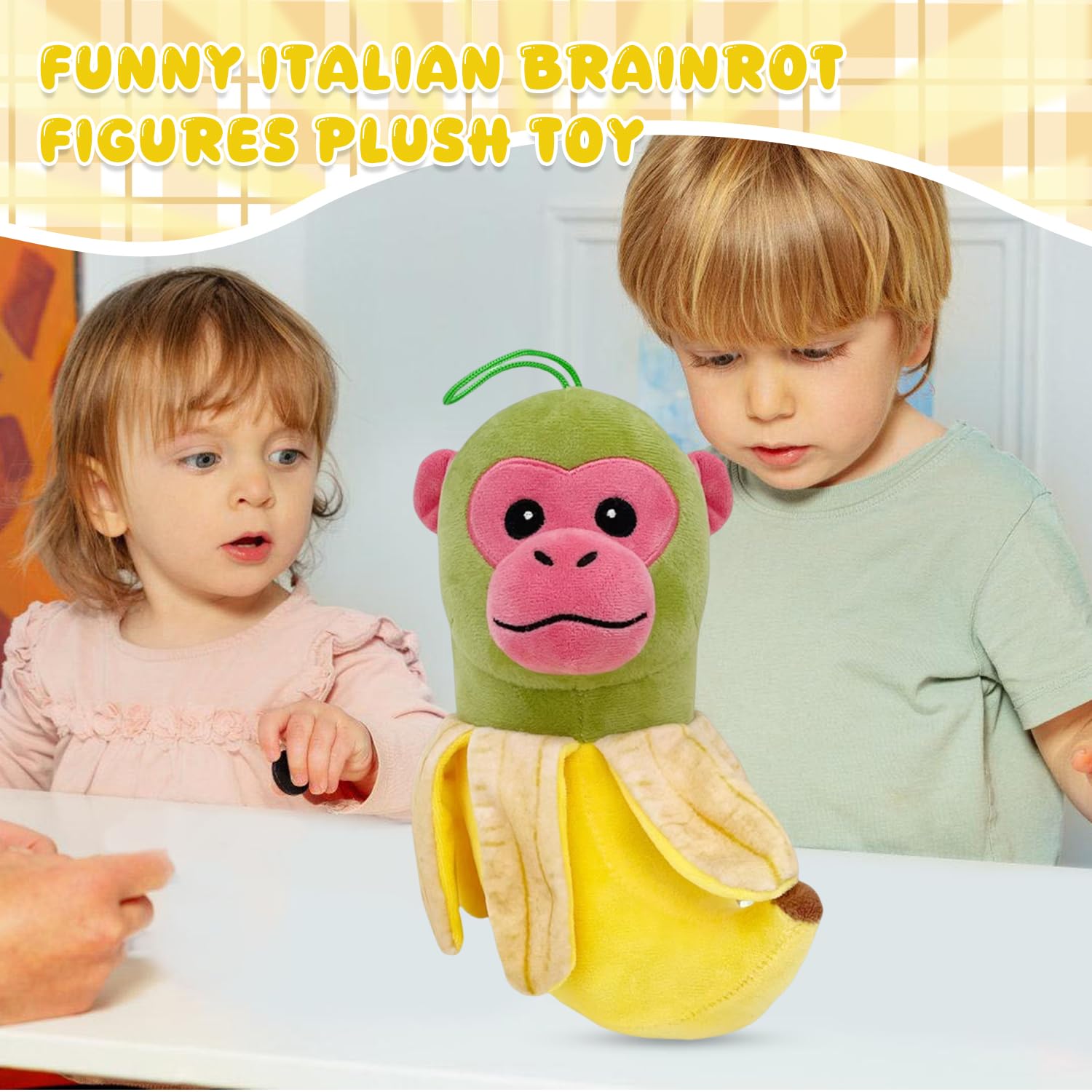 tung Sahur Plush, Tralalero Peluche Italian Brainrot, Morbido Cuscino Peluche Forma Animale, It-alian B-rainrot Plush toy, Regali per Ragazzo Ragazza(Scimmia)